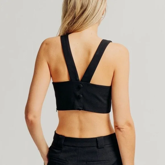 Torn by Ronny Kobo Bex Top Black Cropped Square Neck Sleeveless NWT Size S - Picture 2 of 11